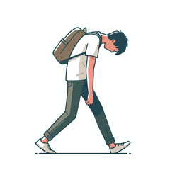 vector image of a person walking tiredly 
