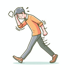 vector image of a person walking tiredly 