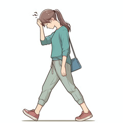 vector image of a person walking tiredly 