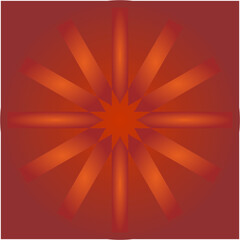 A symmetrical pattern of glowing orange floral bursts radiates against a deep maroon background, evoking warmth, repetition, and artistic harmony in design.