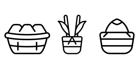 bamboo-basket outline or line icon design bundle.