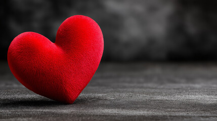 Fototapeta premium Vibrant Red Heart on Dark Textured Background with Gentle Light