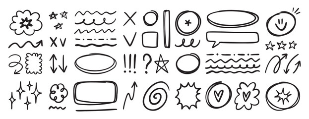 Hand drawn planner sketch doodle elements set simple design shapes