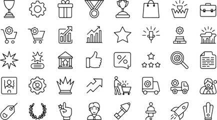 Set of Line Icons for Business, Analytics, and Success Themes