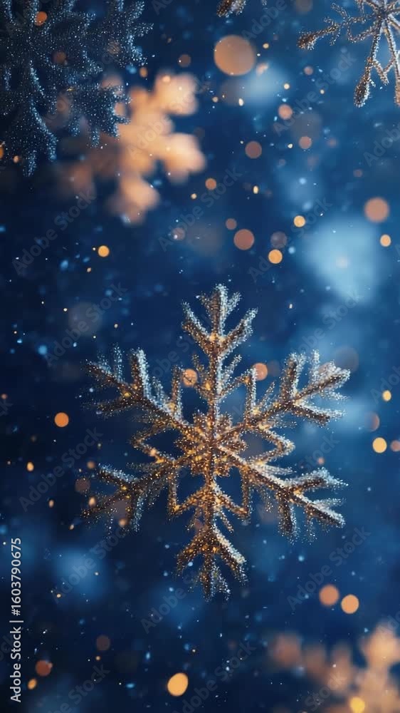 Poster snowflakes falling on a winter night creating a magical atmosphere with sparkling details and a deep