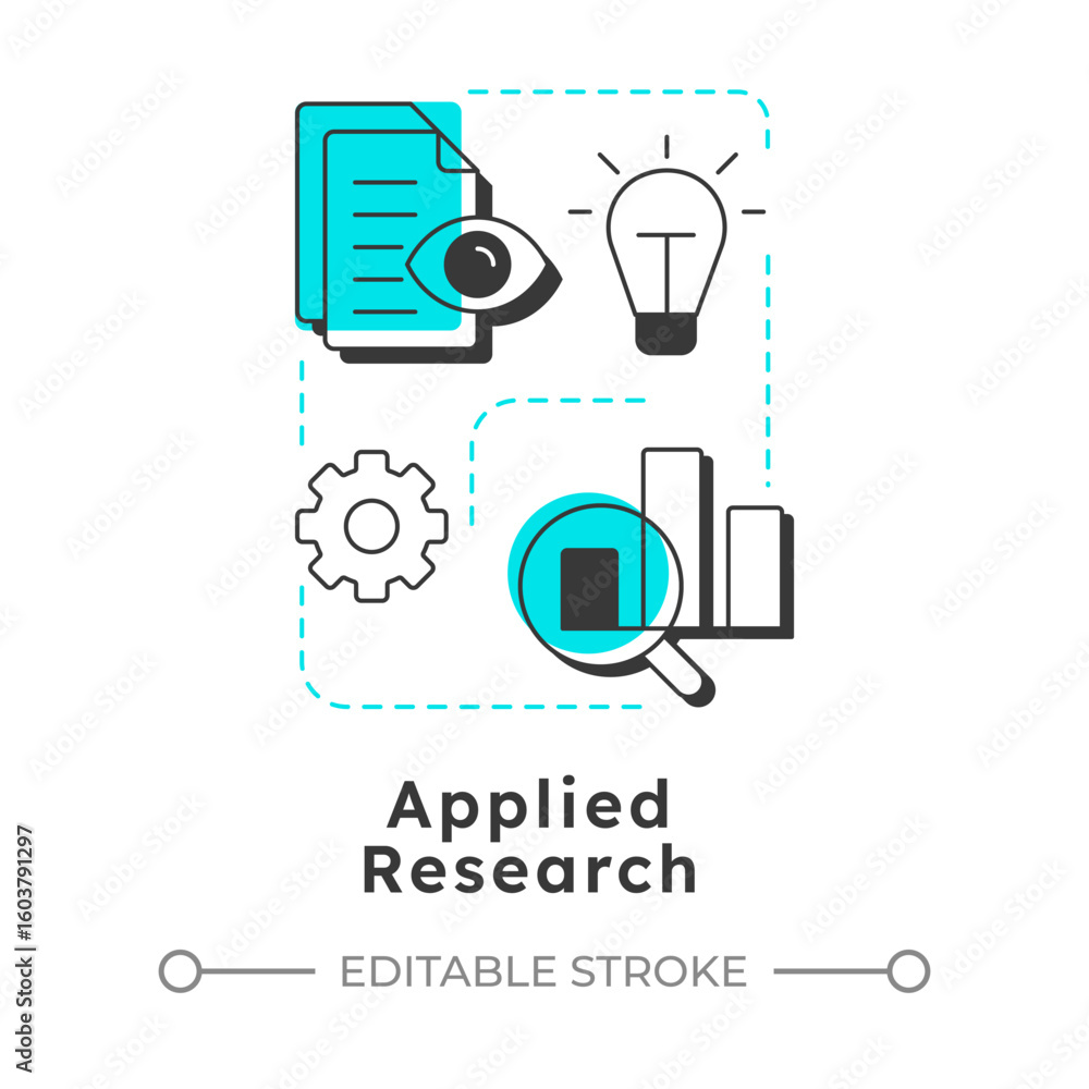 Poster applied research modern linear concept icon. solve specific practical problems. type of study and de