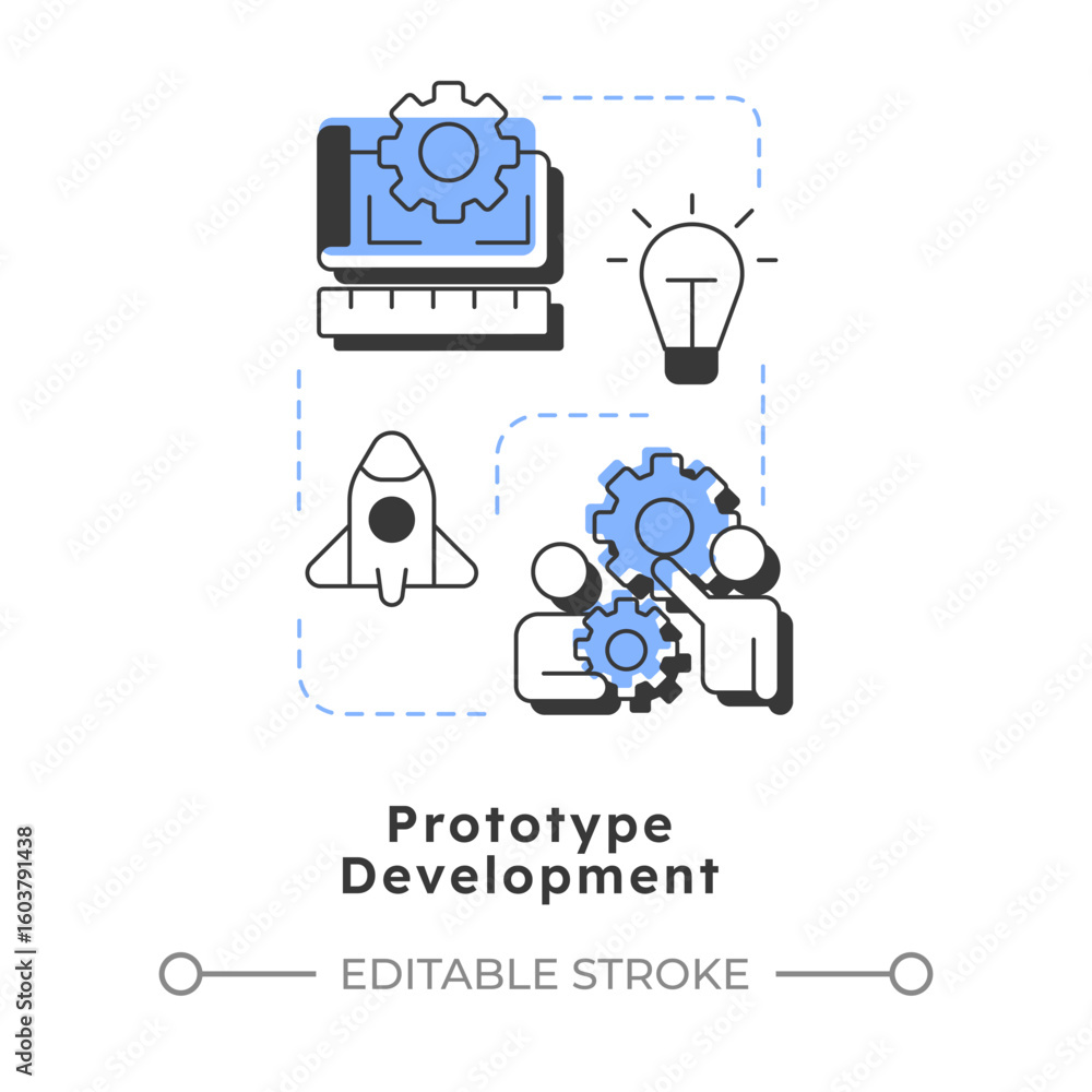 Poster prototype development modern linear concept icon. creating working model of product and service. inn