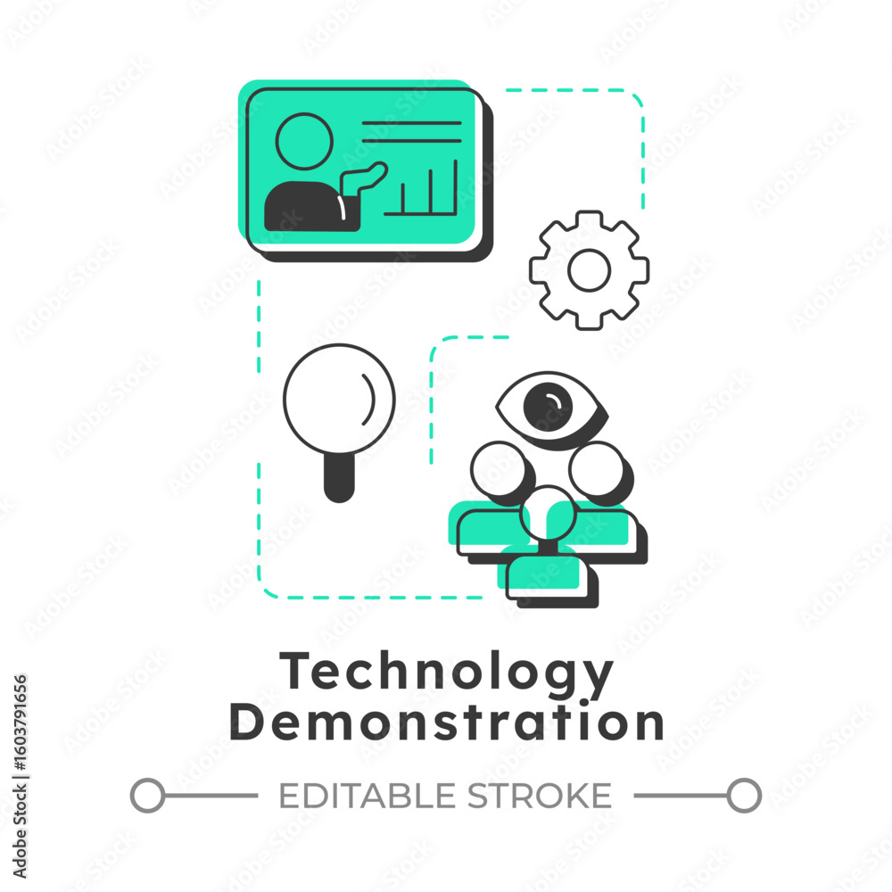 Poster technology demonstration modern linear concept icon. functionality. innovation readiness level. deve