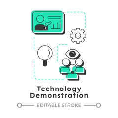 Technology demonstration modern linear concept icon. Functionality. Innovation readiness level. Development stage. Flat outline elements connected with dotted lines. Creative visual. Easy to edit