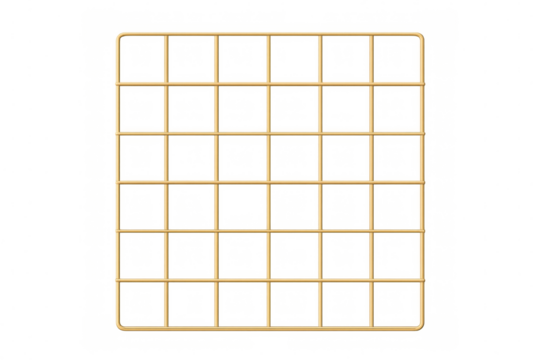 Metallic golden grid creating square pattern, transparent backdrop highlighting geometric precision for design, architectural, and industrial visual concepts