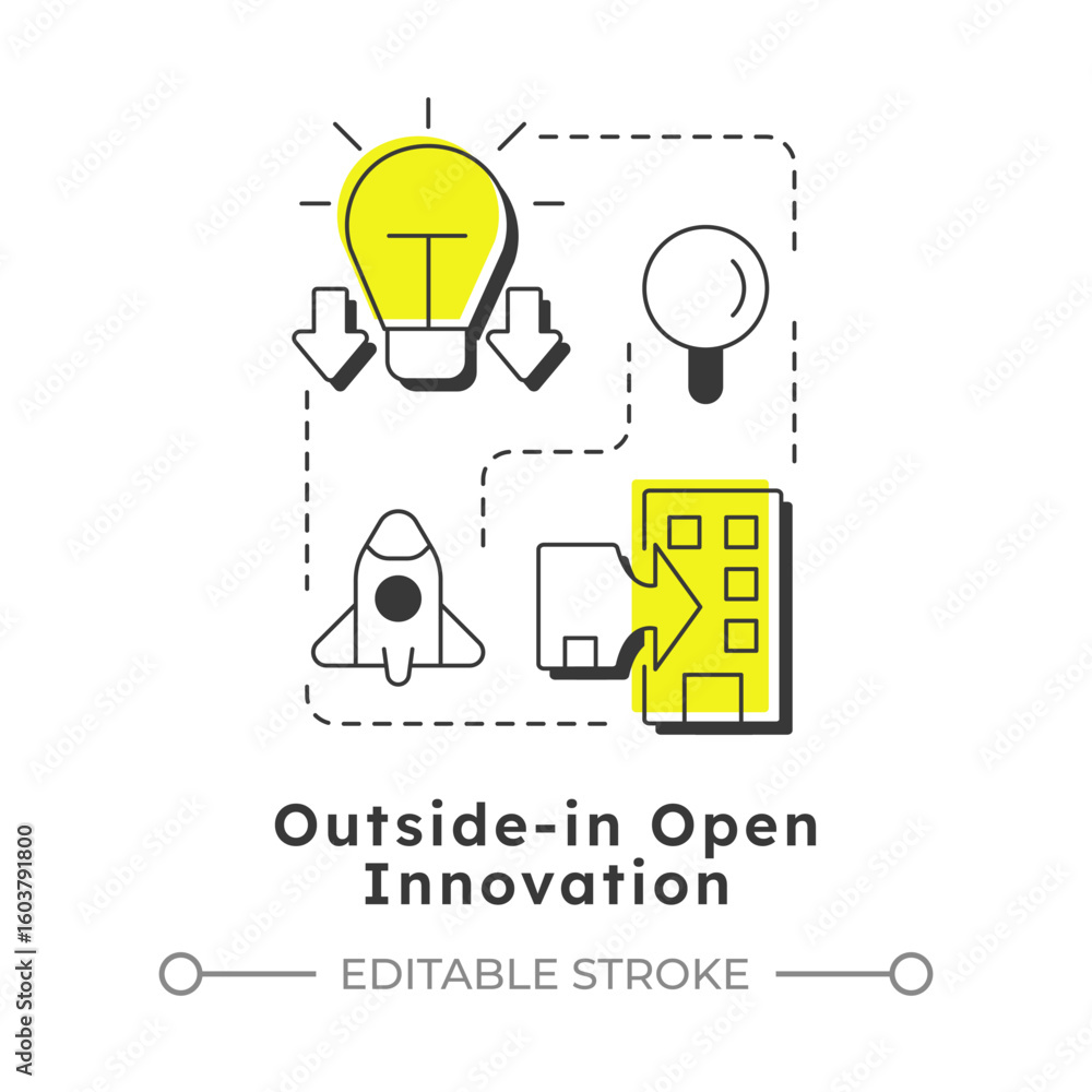 Poster outside in open innovation modern linear concept icon. absorbing development insights. fresh thinkin