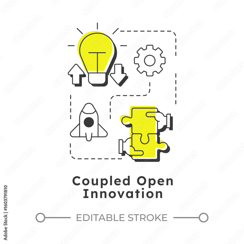 Poster coupled open innovation modern linear concept icon. combination of outside in and inside out strateg