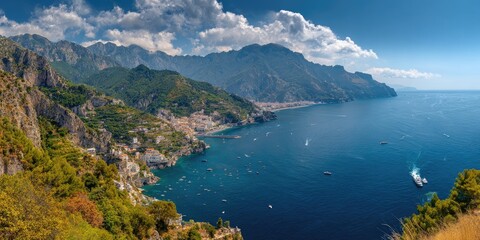 Fototapeta premium Coastal Italian landscape with mountains and sea