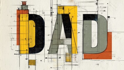 Geometric typography of "DAD" on architectural blueprint