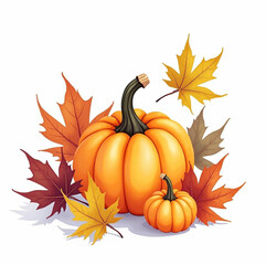 Autumn pumpkins against a background of autumn leaves