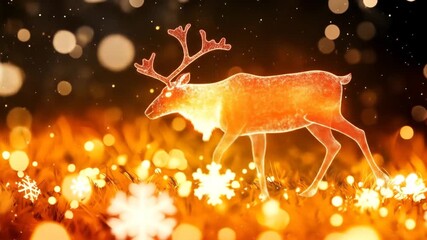 Warm, glowing reindeer silhouette amidst festive lights - Powered by Adobe