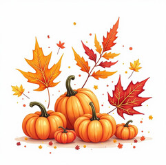 Autumn pumpkins against a background of autumn leaves