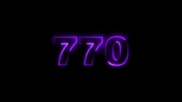 770 number neon bright purple color animation. black background 4k video.