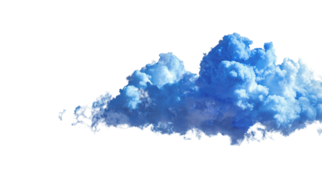 Fluffy blue cloud on a white isolated background, perfect for nature-themed designs and graphics.