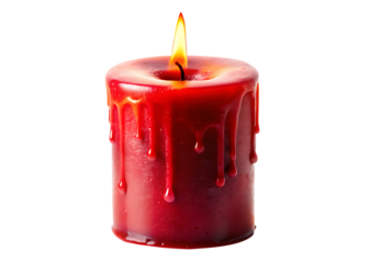 a vibrant red candle burns with a steady flame it isolated on white background PNG, AI GENERATED