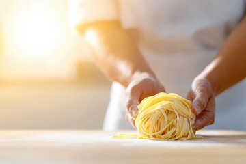 Hands gently shape fresh pasta, showcasing artistry and culinary