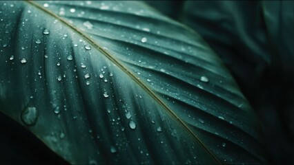 熱帯植物の葉に付いた水滴のマクロ写真_1