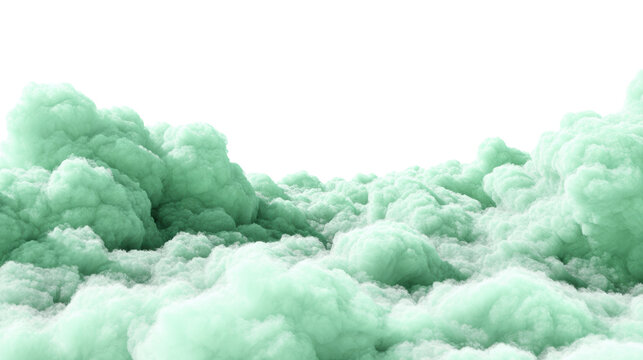 Green smoke or fog forming in a mystical cloud, perfect for abstract backgrounds and design work.