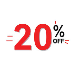 Minimalist black and white 20% OFF sign with red accent, promotional offer