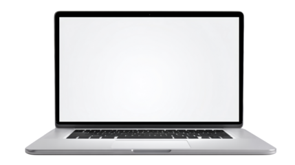 Modern laptop with blank screen, ideal for presentations and digital content creation, isolated on a white background.