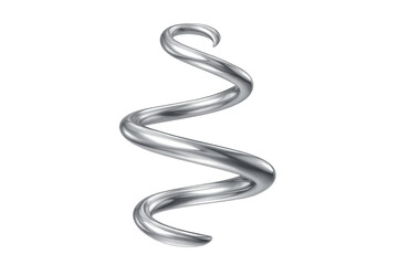 Rotating silver metallic spiral shape floating on a transparent background, ideal for technology, science, or abstract concepts