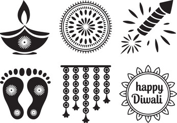 Fototapeta premium Hindu Festival Vector Graphics | Mandala, Diyas, Rangoli Elements for Print