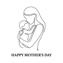An illustration depicting a warm and happy family, depicting a loving mother hugging her child, made for Mother's Day. Reflecting a happy and loving family.