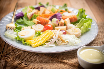 delectable salad featuring crisp croutons on rustic wooden table