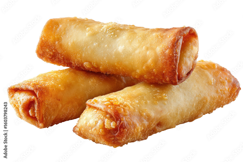 Poster stack of crispy fried spring rolls on transparent background