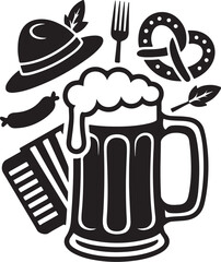 Traditional Oktoberfest Elements SVG &ndash; Beer, Pretzel, Sausage & Accordion

