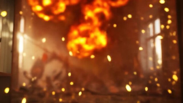Fiery building explosion chaos.