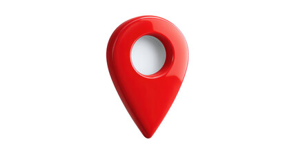 Red map pin icon on a white isolated background for navigation and location services.