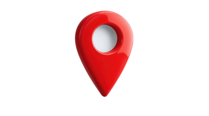 Red map pin icon on a white isolated background for navigation and location services.