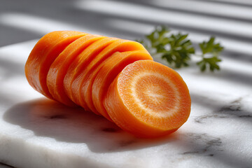 Sliced Carrot on Marble Board with Parsley Garnish Still Life