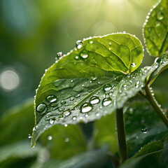 water drops on leaf, AI generative 