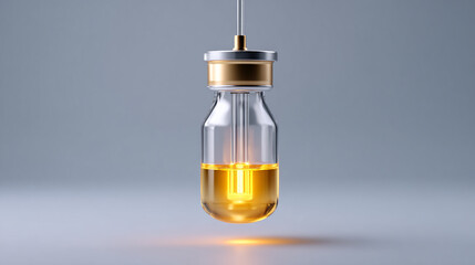 Creative Light Bulb Concept with Liquid and Glowing Element on Gray Background