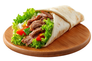 Delicious beef wrap with fresh vegetables on transparent background