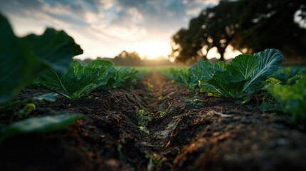 Wide View of Cabbage Plantation Bathed in Bright Sunlight