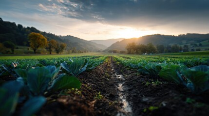 Expansive View of Cabbage Plantation Bathed in Bright Sunlight