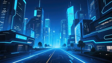 Futuristic Cityscape with Neon Lights and Smart Vehicles