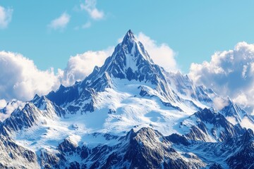 雪山と青空の広がる雄大な山岳風景