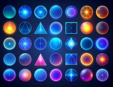 Collection of glowing geometric shapes