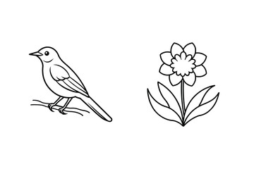 Bird perched on branch next to flower nature