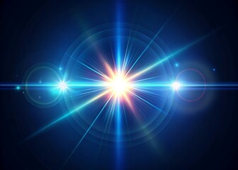 Bright starburst lens flare with blue and orange hues