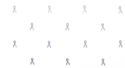 Awareness ribbons patterned across a white background symbolizing support and solidarity for various causes and charities like alzheimer's